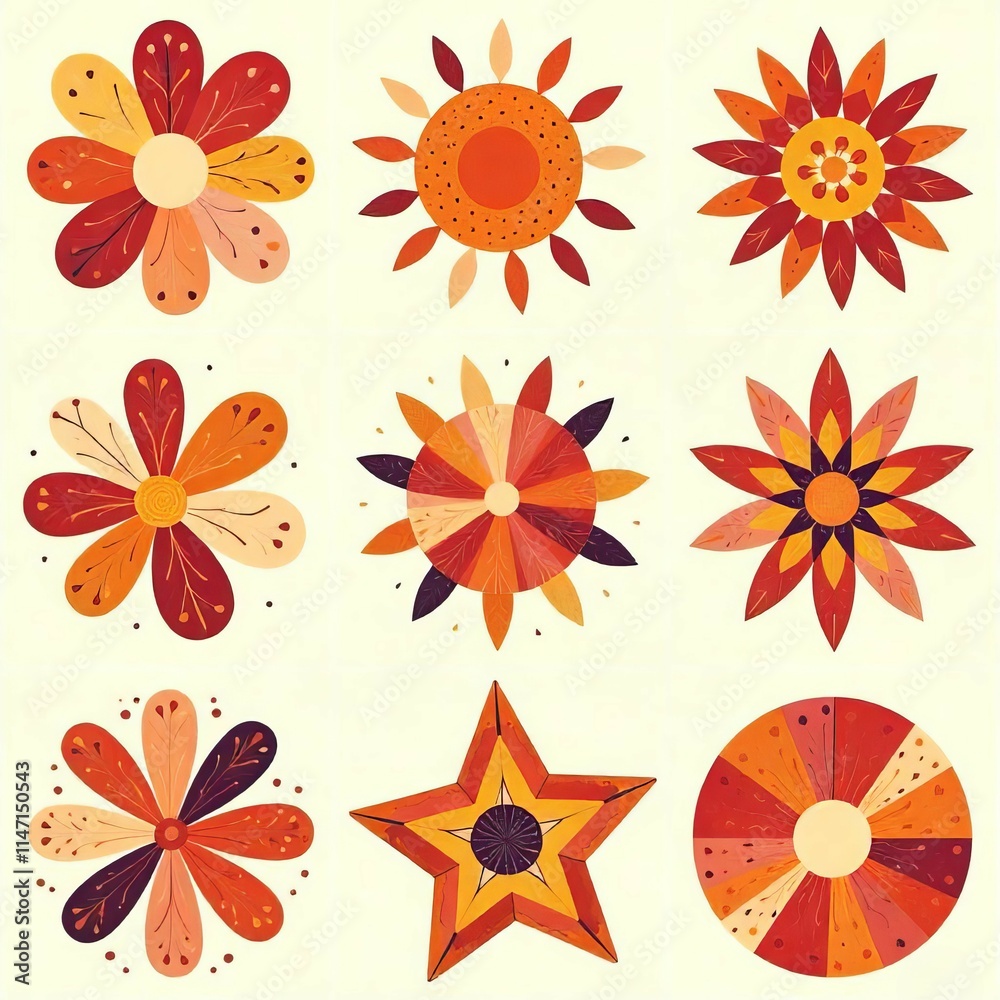 Fototapeta premium Vibrant Autumn Floral Design with Colorful Flowers and Stars