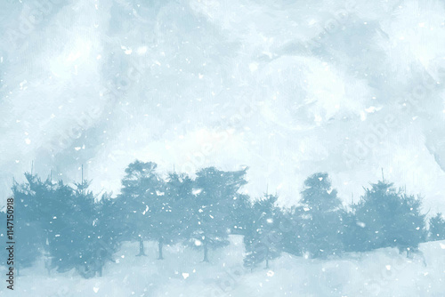 Watercolour Forest Winter Landscape Scenery