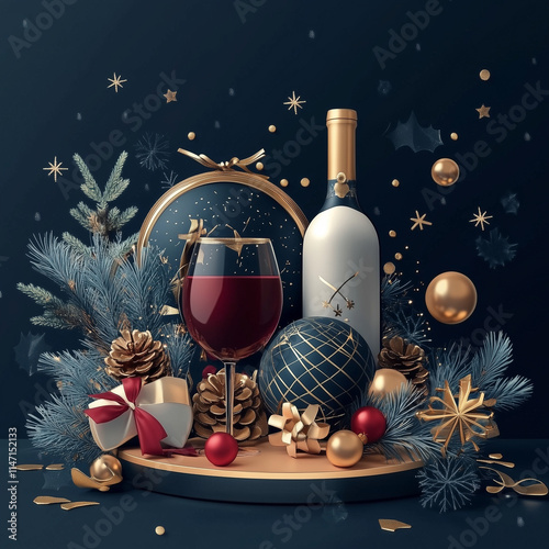 Festive New Year Composition for Congratulations and Graphic Design: Sparkling Decorations and Celebratory Elements