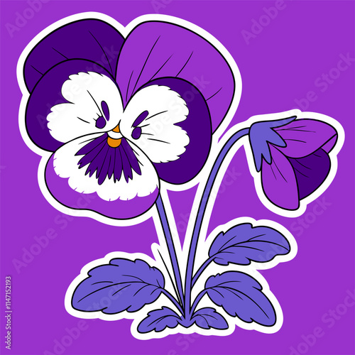Purple Pansy Flower Illustration:  Large, Whimsical.