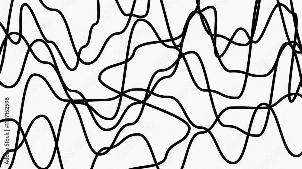 Abstract background. Abstract lines. Animated background. Black and white chaotic threads.