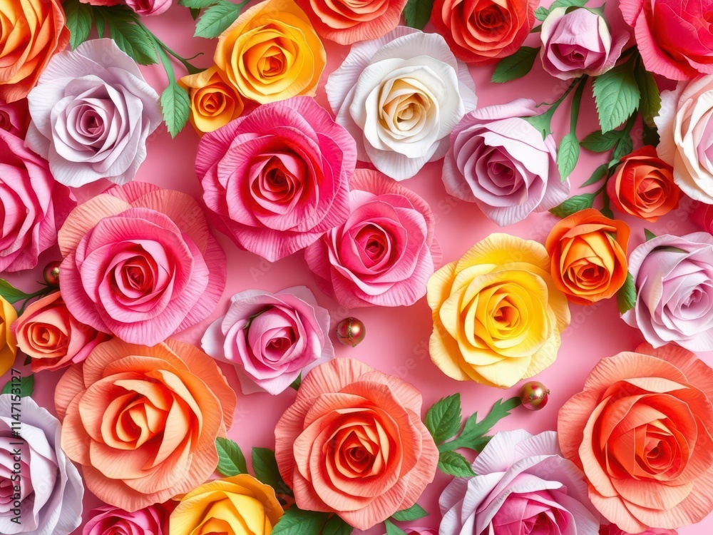 Colorful paper roses arranged in a backdrop, roses, colorful, event