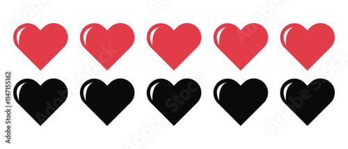 set of vector heart shape, valentine red heart icon