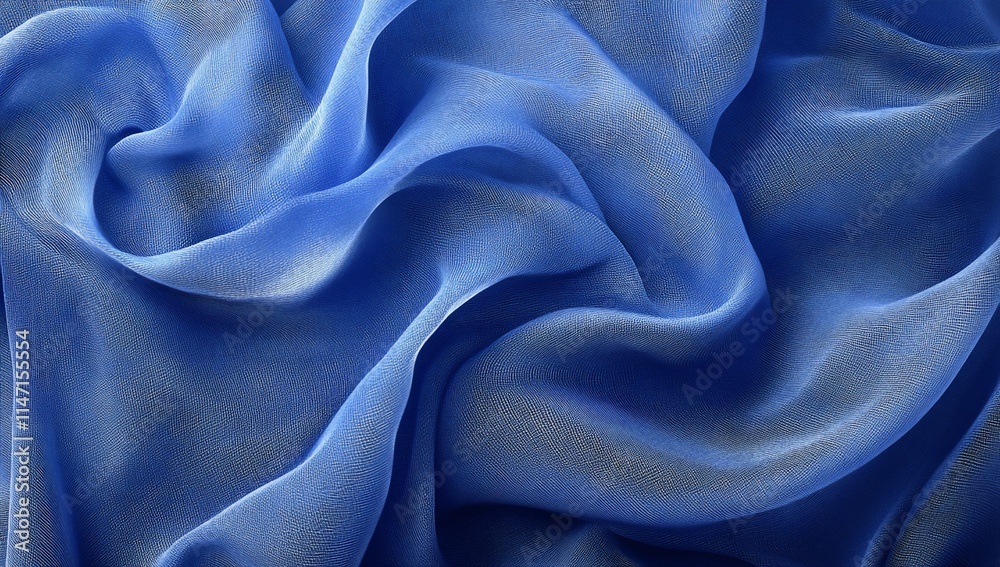 Fototapeta premium Blue silk fabric draped in soft waves.