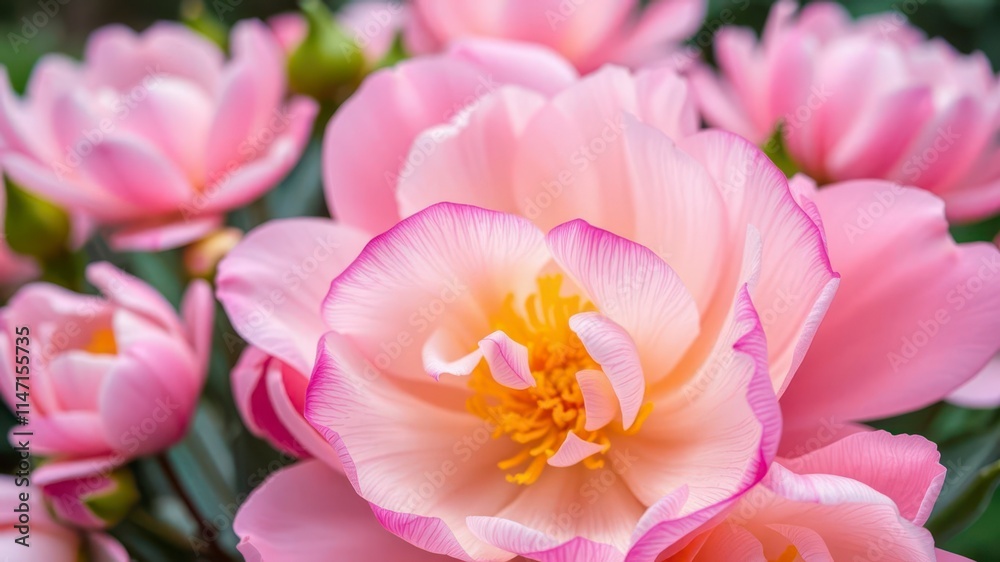 Pink peony flowers in full bloom with soft petals on a blurred background, color, macro, nature Pink peony flowers in full bloom with soft petals on a blurred background, color, macro, nature