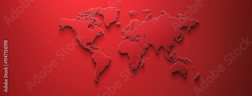 World map illustration on a red background. Horizontal banner