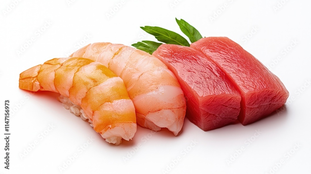 Fresh shrimp and tuna nigiri sushi. Fresh shrimp and tuna nigiri sushi.