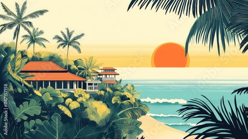 Illustration Of A Travel Poster For A Trip To Bali Island, Generative AI