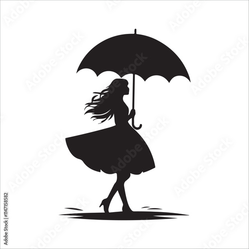 A Silhouette of a young girl with a umbrella