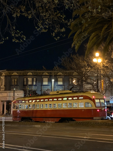 Red Streetcar at Night (San Francisco, California, USA)