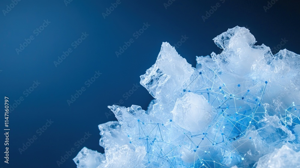 Obraz premium Abstract ice crystal structure with blue network connections.