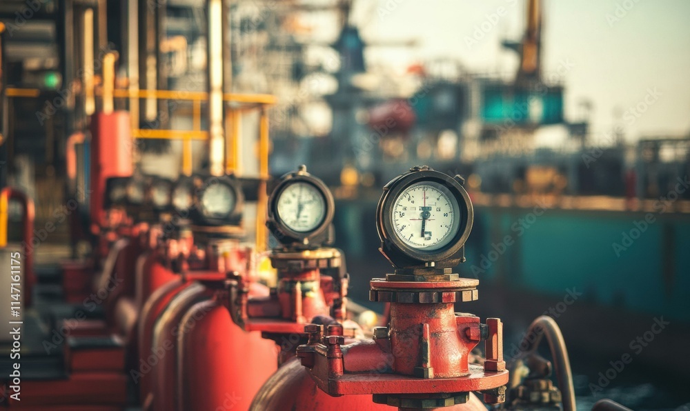 Fototapeta premium Industrial gauges monitoring pressure. AI.