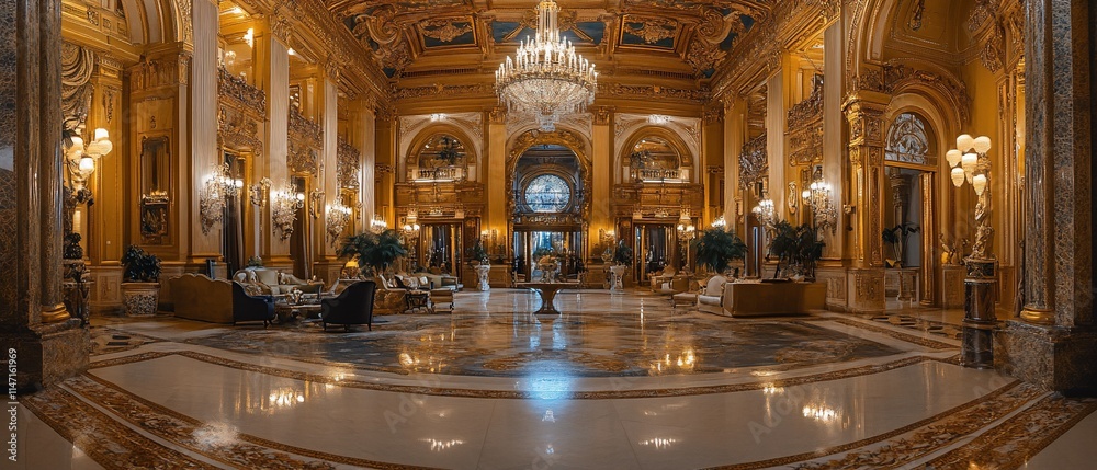 Obraz premium Luxurious Gold-Colored Hotel Lobby.