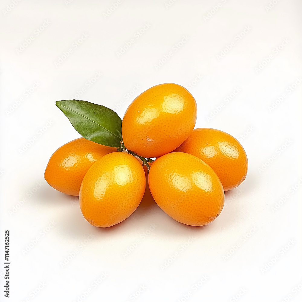 Kumquat fruits with leaves isolated on a white background.
Kumquat fruits with leaves isolated on a white background.