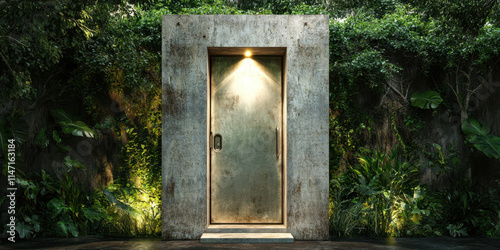 Storm shelter bunker urban environment photorealistic view secure location safety concept