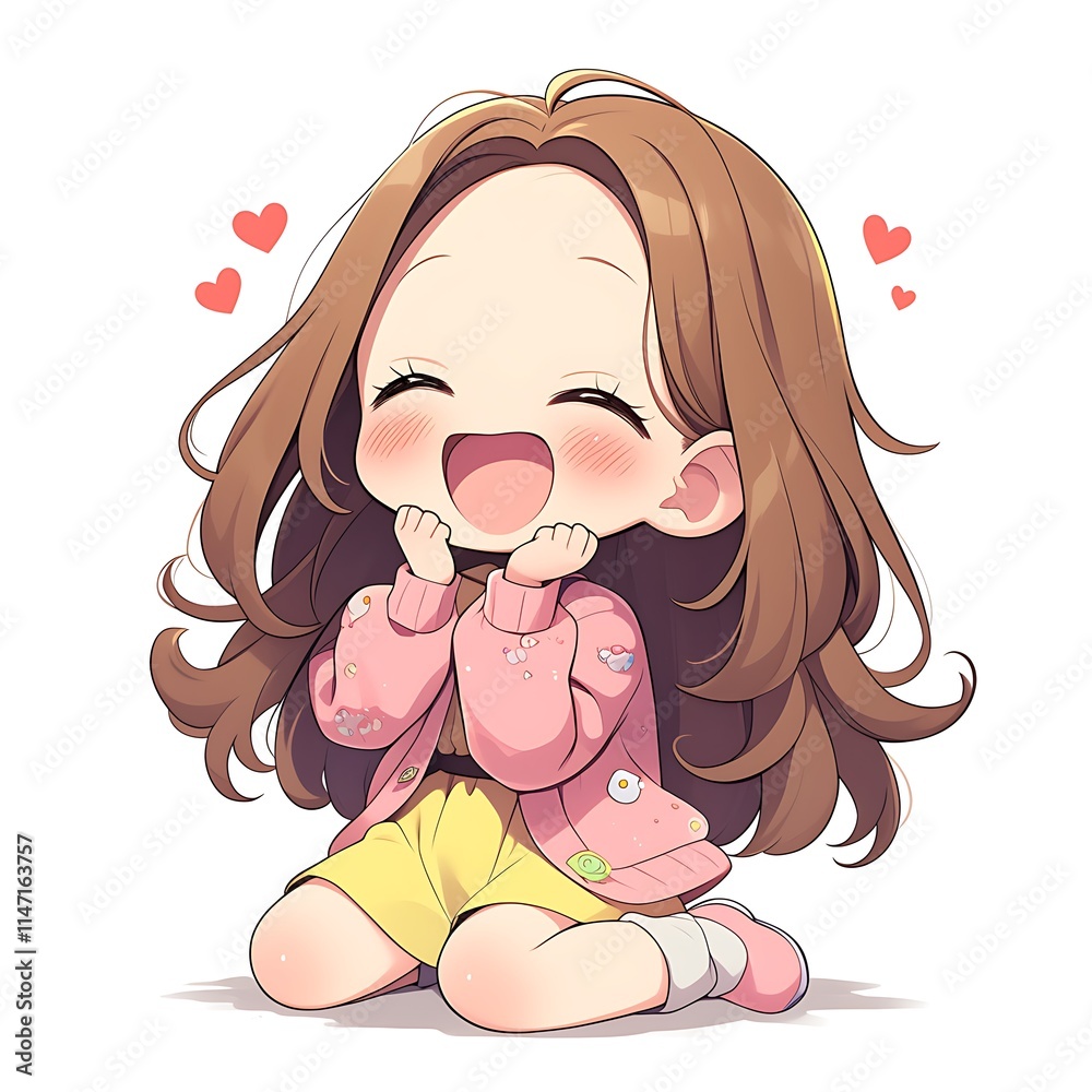 Cute girl, happy, cartoon, kawaii, child, cheerful, adorable, illustration, character design, emotions, joy, happiness, anime, manga, digital art