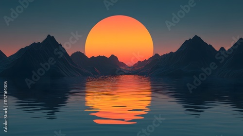 Serene Sunset Over Silhouetted Mountains And Calm Water