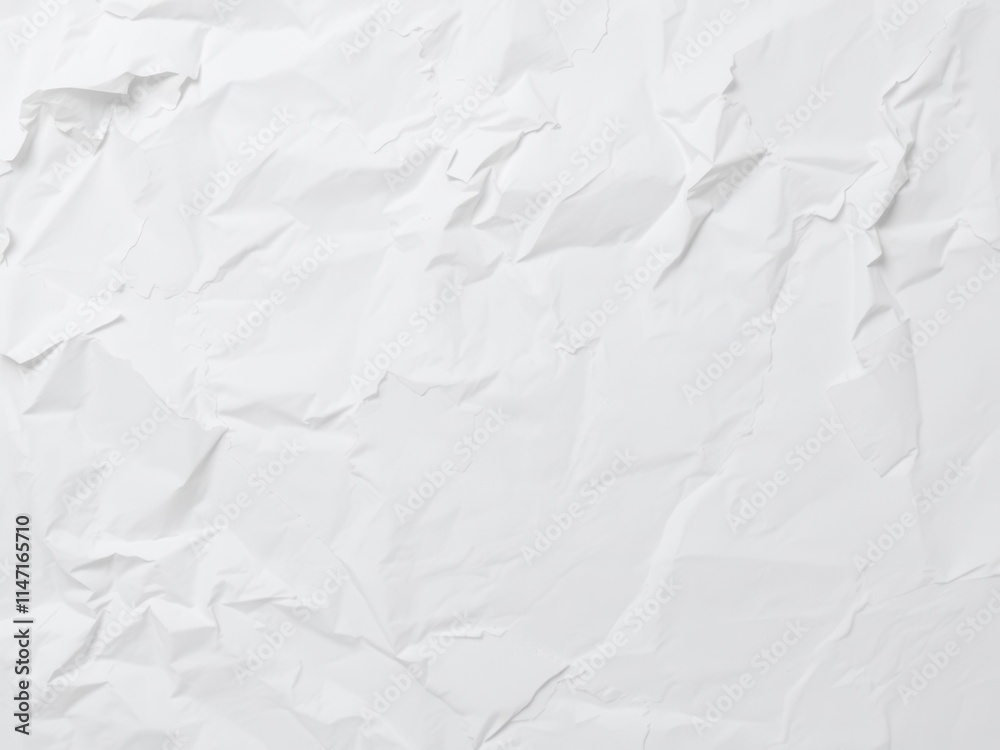 Fototapeta premium Crumpled white paper texture with shadows, creased, design, wrinkled