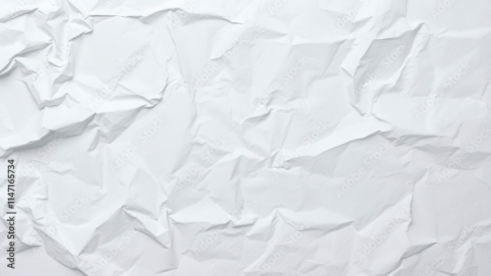 Fototapeta premium Crumpled white paper with visible creases and wrinkles, closeup, detail, empty