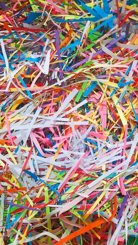 An abstract composition of multi-colored paper pieces forms a visually stimulating background suitable for artistic and celebratory themes. copy space An abstract composition of multi-colored paper pieces forms a visually stimulating background suitable for artistic and celebratory themes. copy space