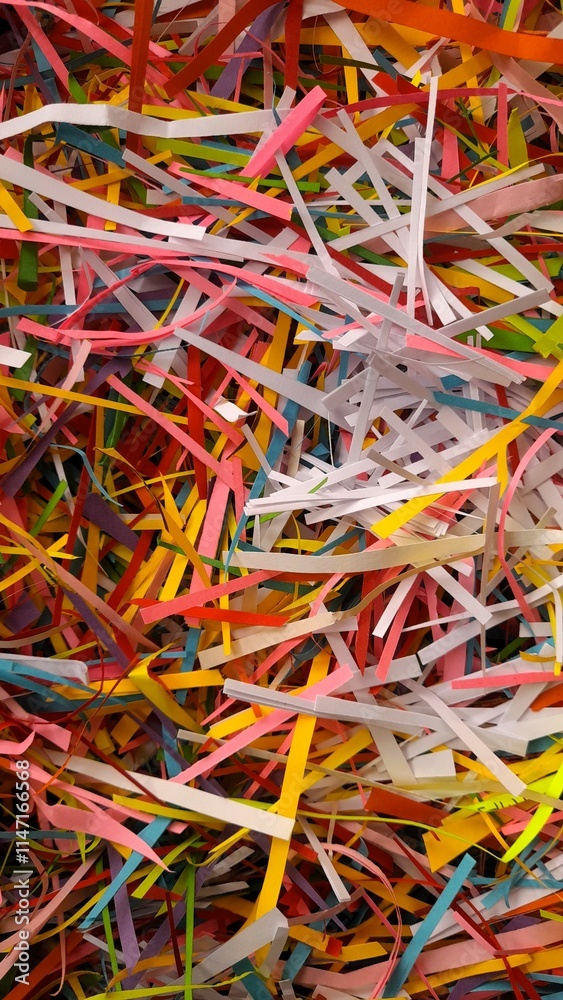 An abstract composition of multi-colored paper pieces forms a visually stimulating background suitable for artistic and celebratory themes. copy space An abstract composition of multi-colored paper pieces forms a visually stimulating background suitable for artistic and celebratory themes. copy space