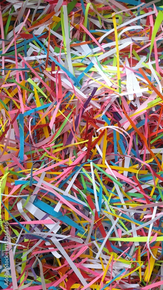 An abstract composition of multi-colored paper pieces forms a visually stimulating background suitable for artistic and celebratory themes. copy space An abstract composition of multi-colored paper pieces forms a visually stimulating background suitable for artistic and celebratory themes. copy space