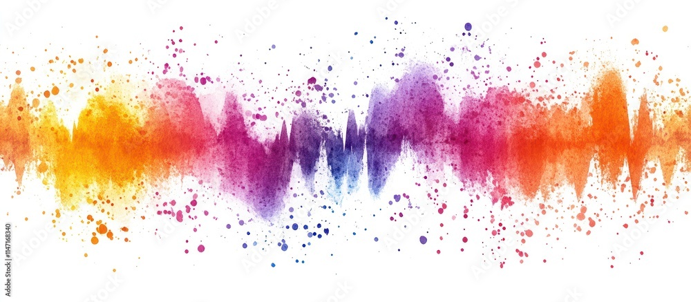 Fototapeta premium Abstract colorful soundwave with watercolor splashes, soft blending,