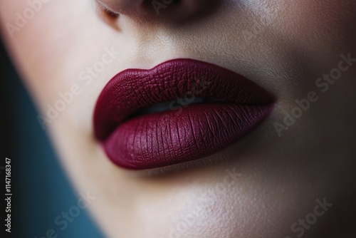 Close up of a womans lips with dark red lipstick