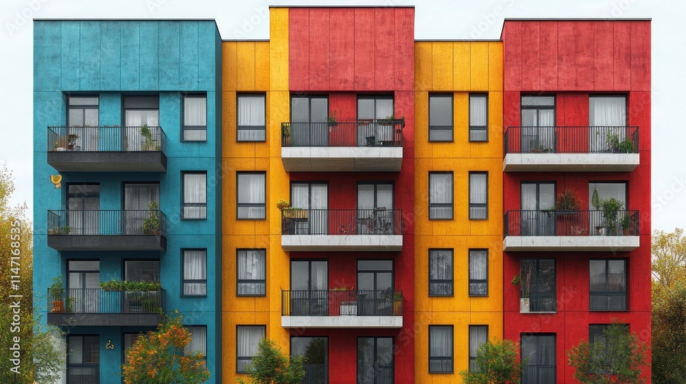 Colorful apartment building with balconies. Colorful apartment building with balconies.