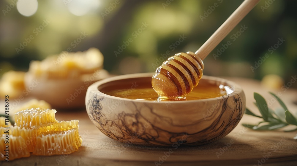 Golden Honey in Rustic Bowl Golden Honey in Rustic Bowl