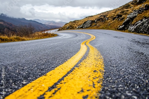 road markings on asphalt, providing clear lane guidance and organization. photo