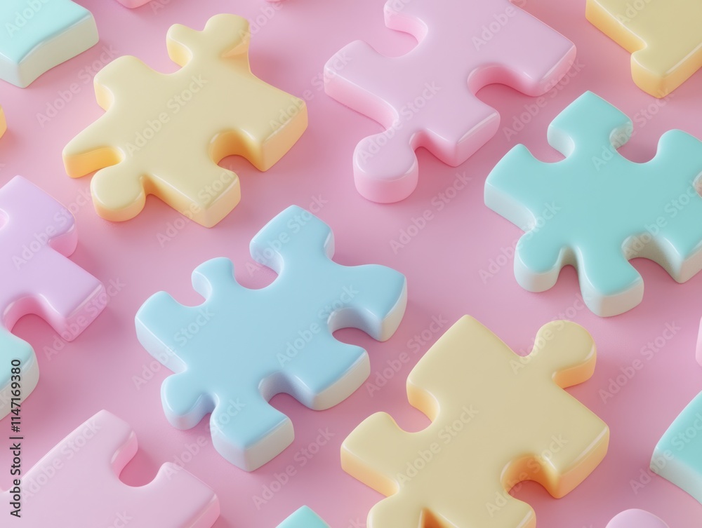 Pastel jigsaw puzzle pieces on pink background. Pastel jigsaw puzzle pieces on pink background.