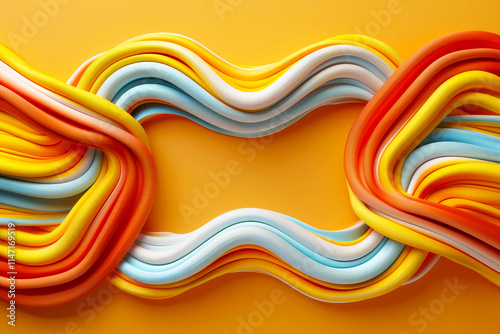 Abstract Colorful Wavy Swirls Frame on Orange Background, Festive Design with Copy Space