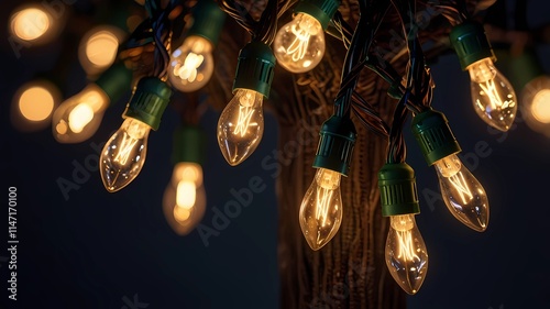 Warm-toned string lights shaped like a tree. photo