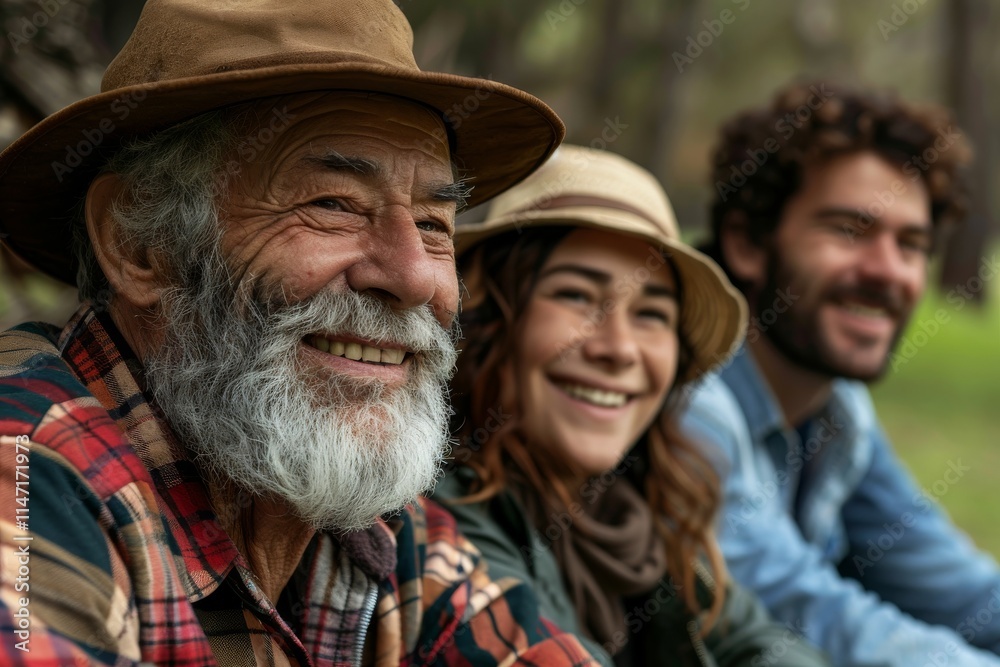 Portrait of a happy senior couple with their son and daughter in the park Portrait of a happy senior couple with their son and daughter in the park