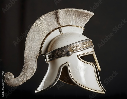 White Classical Helmet with Plume and Metallic Accents photo