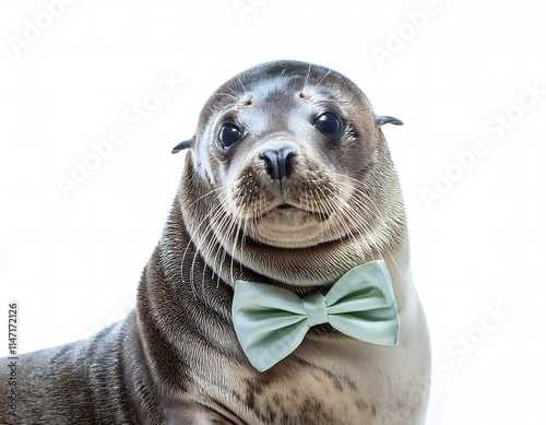 Young Sea Lion with Light Teal Bow Tie