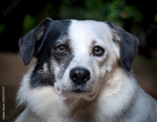 Portrait of a Black and White Dog photo