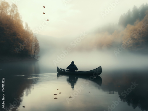 Einsamkeit auf dem Wasser: Paddler im Kanu während des Sonnenuntergangs

 photo