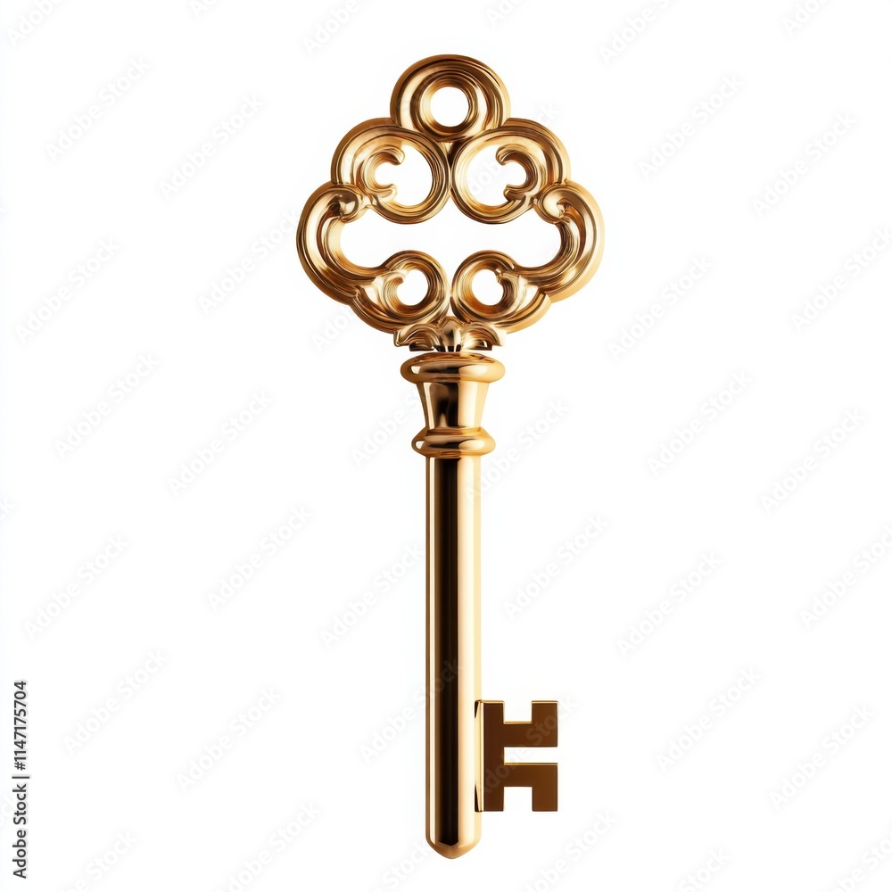 Unlocking potential the symbolism of a golden key artistic representation indoor setting modern concept, isolated on white background Unlocking potential the symbolism of a golden key artistic representation indoor setting modern concept, isolated on white background