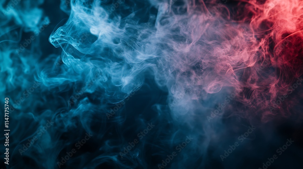 Abstract Blue and Red Smoke Swirls on Black Background Abstract Blue and Red Smoke Swirls on Black Background