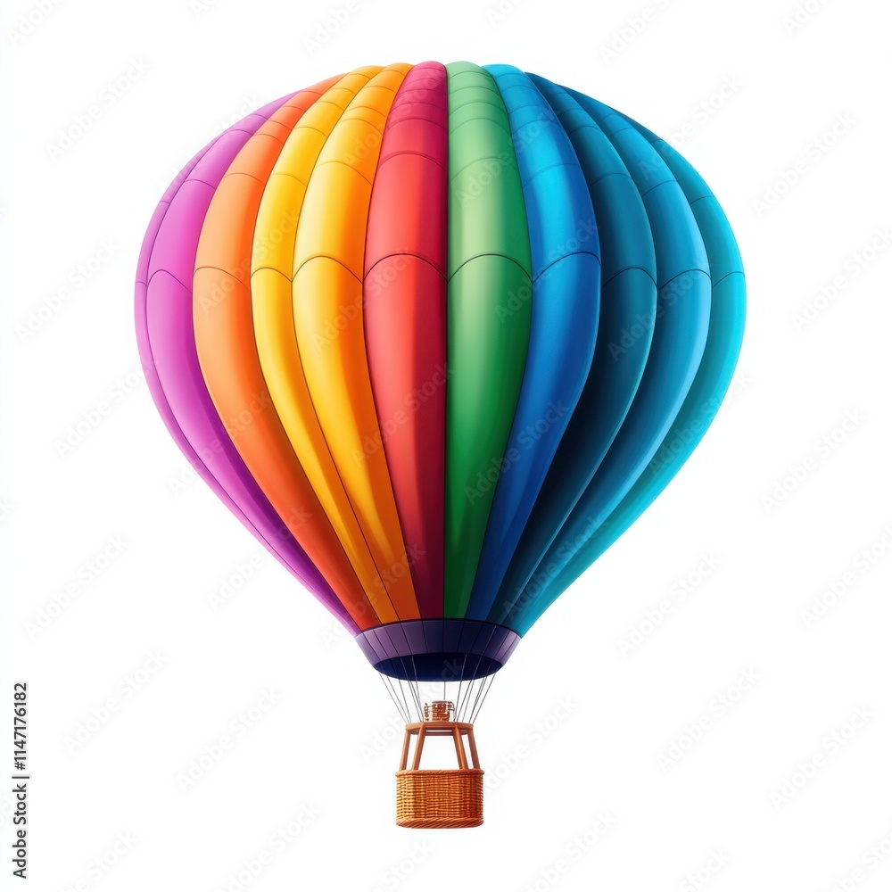 Fototapeta premium Colorful hot air balloon adventure over scenic landscape vibrant skies aerial view thrilling travel experience, isolated on white background