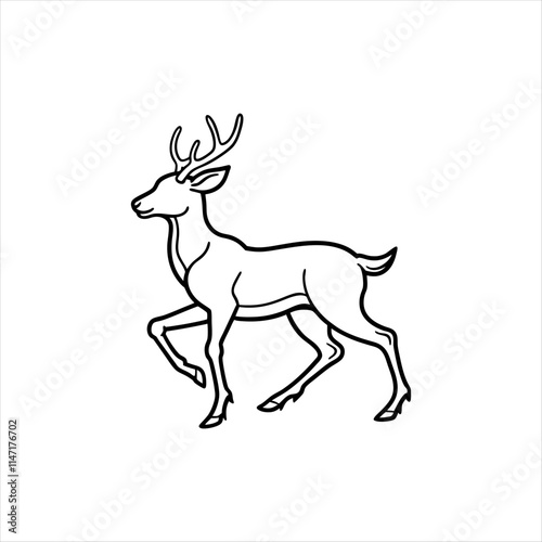 A deer animal silhouette vector, running, jumping, style design, plain black and white 