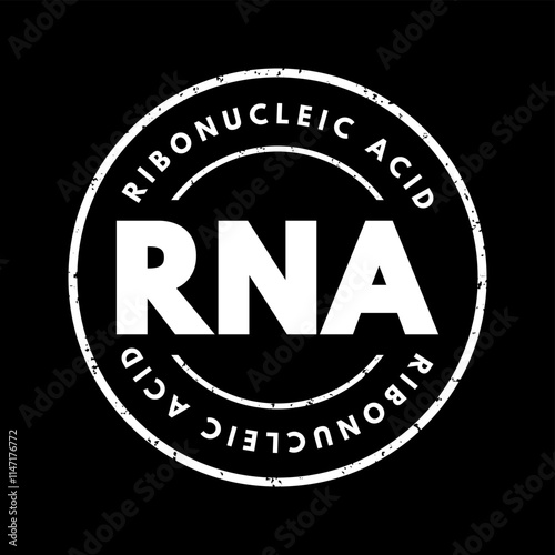 RNA Ribonucleic acid - polymeric molecule essential in various biological roles in regulation and expression of genes, acronym text stamp