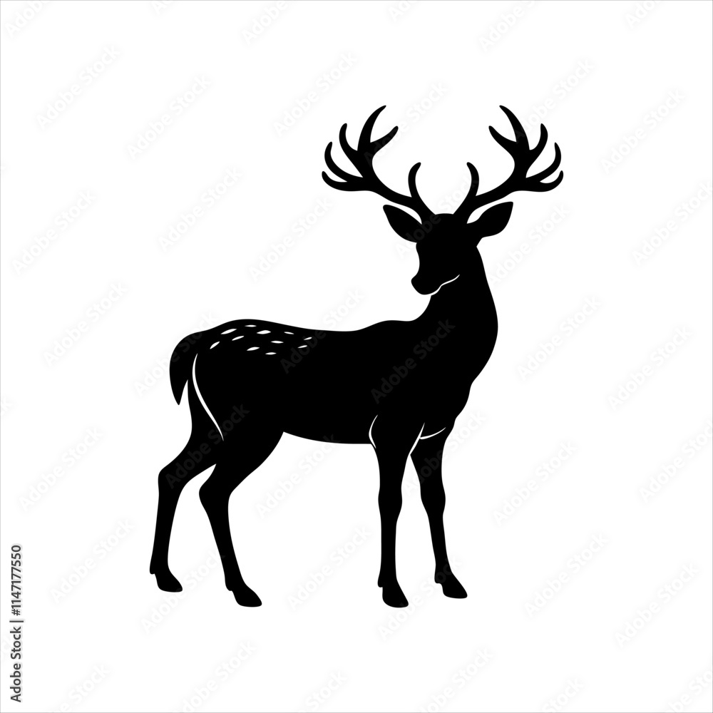 Obraz premium A deer animal silhouette vector, running, jumping, style design, plain black and white 