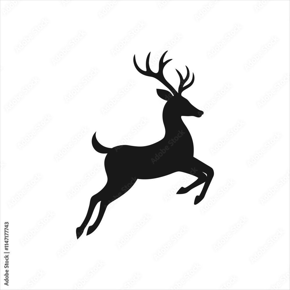 Obraz premium A deer animal silhouette vector, running, jumping, style design, plain black and white 
