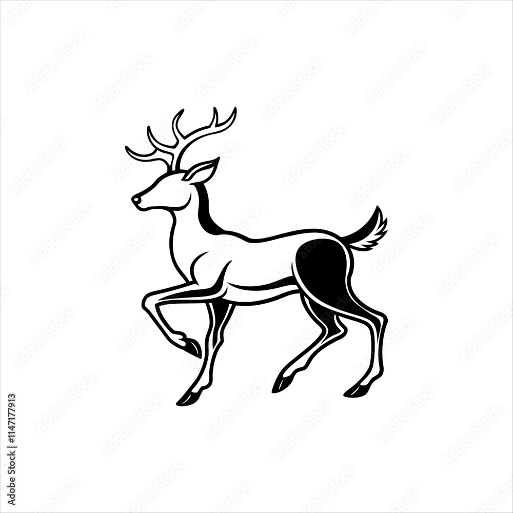 A deer animal silhouette vector, running, jumping, style design, plain black and white A deer animal silhouette vector, running, jumping, style design, plain black and white