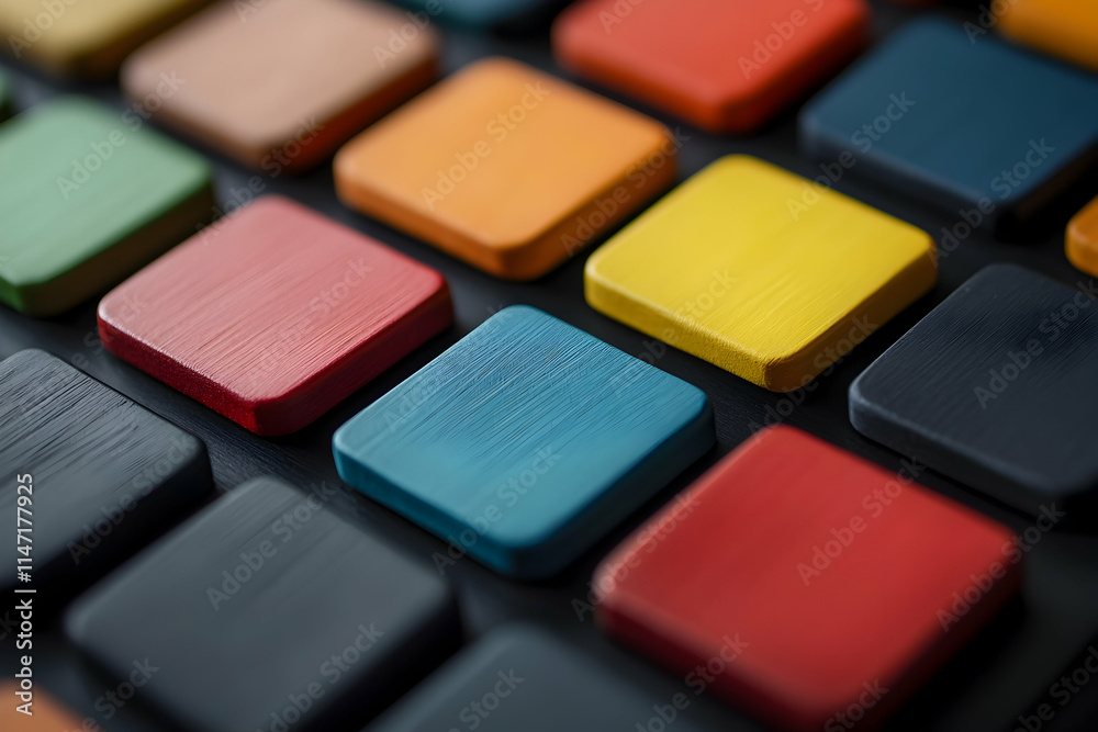 Vividly colored wooden squares create a stunning mosaic, reflecting light and inviting creativity Vividly colored wooden squares create a stunning mosaic, reflecting light and inviting creativity