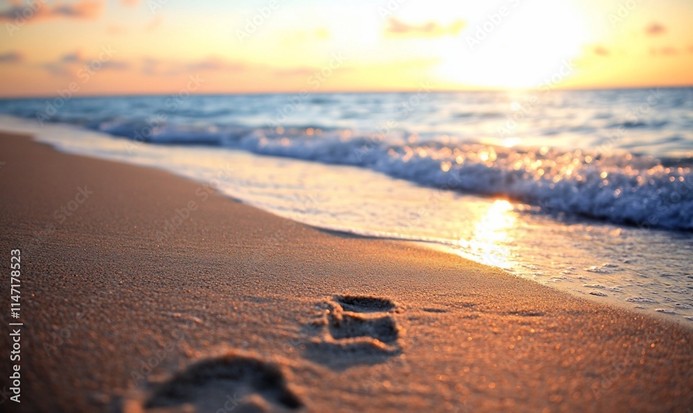 Sunset beach footprints in sand. Sunset beach footprints in sand.