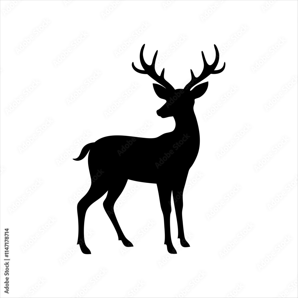 Obraz premium A deer animal silhouette vector, running, jumping, style design, plain black and white 